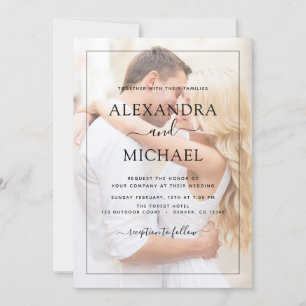 Modern Black and White Overlay Photo Wedding Invitation