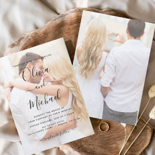 Modern Black and White Overlay Photo Wedding Invitation