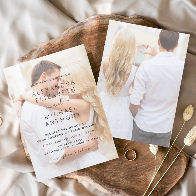 Modern Black and White Overlay Photo Wedding Invitation (Creator Uploaded)