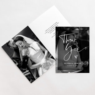 Modern Black and White Overlay   Photo Wedding Thank You Card