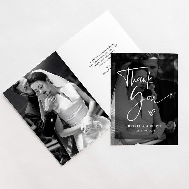 Modern Black and White Overlay | Photo Wedding Thank You Card (Creator Uploaded)