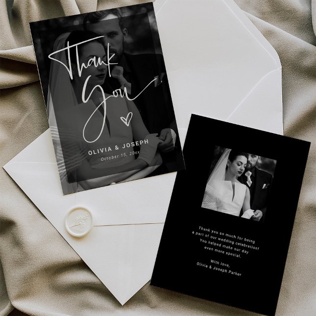 Modern Black and White Overlay | Photo Wedding Thank You Card (Creator Uploaded)