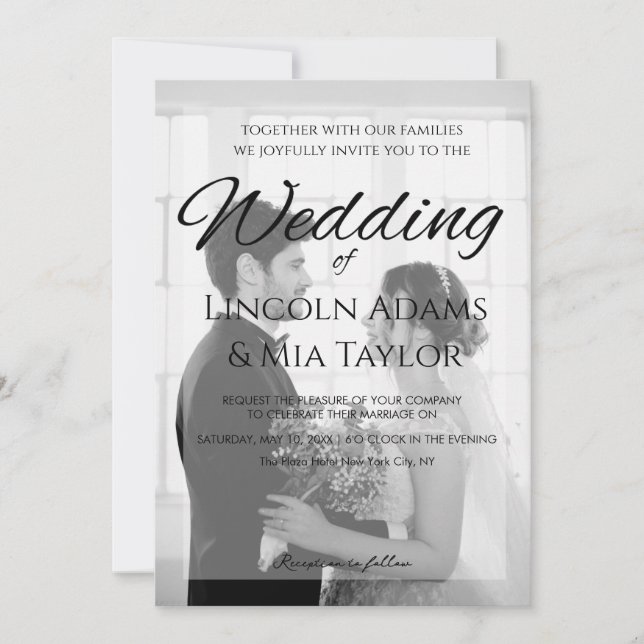 Modern Black and White Overlay Wedding Invitation (Front)