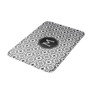 Modern Black and White Pattern Custom Monogram Bath Mat
