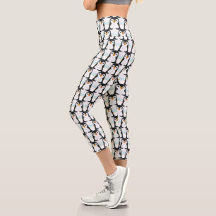 Modern Black and White Penguin Pattern Capri Leggi Leggings