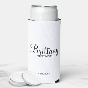 Modern Black and White Personalised Bridesmaids Ca Seltzer Can Cooler