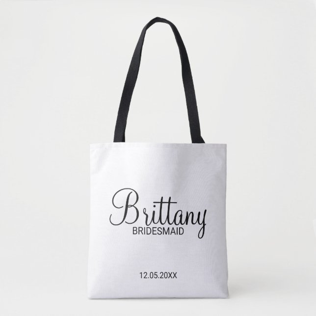 Modern Black and White Personalised Bridesmaids Tote Bag (Front)