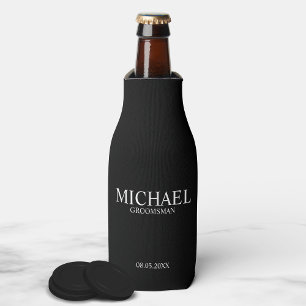 Modern Black and White Personalised Groomsman Bottle Cooler