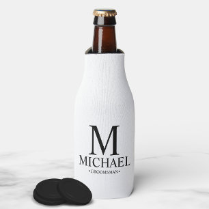 Modern Black and White Personalised Groomsman Bottle Cooler