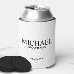 Modern Black and White Personalised Groomsman Can Cooler<br><div class="desc">Modern Black and White Personalised Groomsman Gifts
featuring personalised groomsman's name,  title and wedding date in classic serif font style.

Also perfect for Best Man,  Father of the Bride and more.</div>