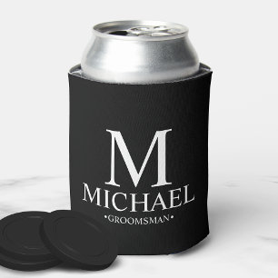Modern Black and White Personalised Groomsman Can Cooler