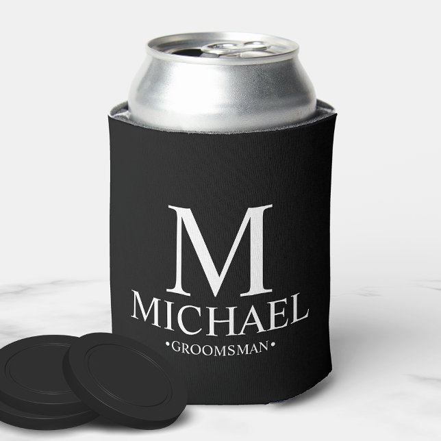 Modern Black and White Personalised Groomsman Can Cooler (Creator Uploaded)