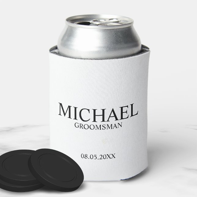 Modern Black and White Personalised Groomsman Can Cooler (Creator Uploaded)