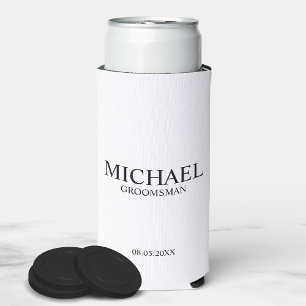 Modern Black and White Personalised Groomsman Can  Seltzer Can Cooler
