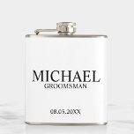 Modern Black and White Personalised Groomsman Hip Flask<br><div class="desc">Modern Black and White Personalised Groomsman Gifts
featuring personalised groomsman's name,  title and wedding date in classic serif font style.

Also perfect for Best Man,  Father of the Bride and more.</div>