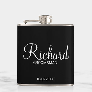 Modern Black and White Personalised Groomsman Hip Flask