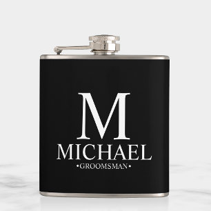 Modern Black and White Personalised Groomsman Hip Flask