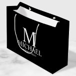 Modern Black and White Personalised Groomsman Large Gift Bag<br><div class="desc">Modern Personalised Groomsman Gifts
featuring personalised monogram,  groomsman's name and title in white classic serif font style on black background.

Also perfect for best man,  father of the bride,  ring bearer and more.</div>