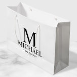 Modern Black and White Personalised Groomsman Large Gift Bag<br><div class="desc">Modern Black and White Personalised Groomsman Gifts
featuring personalised monogram,  groomsman's name and title in classic serif font style.

Also perfect for Best Man,  Father of the Bride and more.</div>