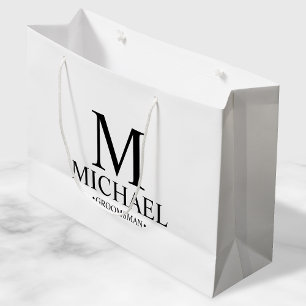 Modern Black and White Personalised Groomsman Large Gift Bag