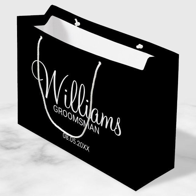 Modern Black and White Personalised Groomsman Large Gift Bag (Creator Uploaded)