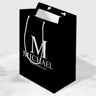 Modern Black and White Personalised Groomsman Medium Gift Bag