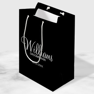 Modern Black and White Personalised Groomsman Medium Gift Bag