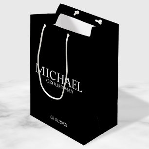 Modern Black and White Personalised Groomsman Medium Gift Bag