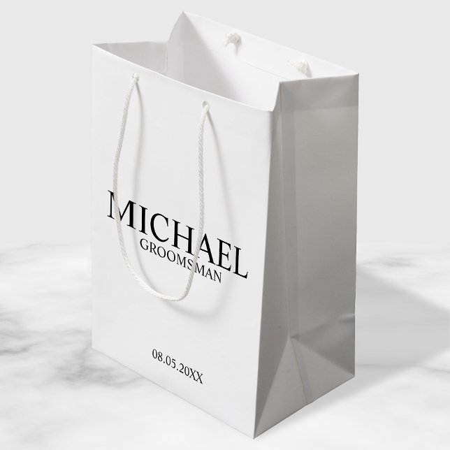 Modern Black and White Personalised Groomsman Medium Gift Bag (Creator Uploaded)