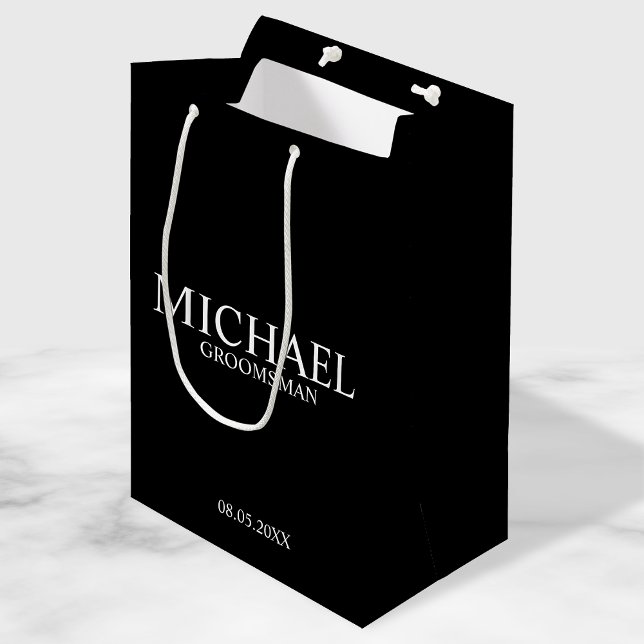 Modern Black and White Personalised Groomsman Medium Gift Bag (Creator Uploaded)
