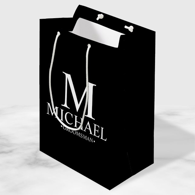 Modern Black and White Personalised Groomsman Medium Gift Bag (Creator Uploaded)