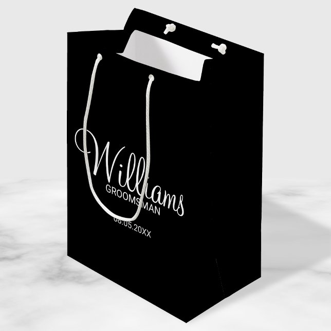 Modern Black and White Personalised Groomsman Medium Gift Bag (Creator Uploaded)