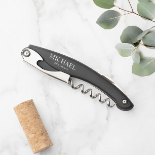 Modern Black and White Personalised Groomsman Wait Corkscrew