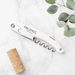 Modern Black and White Personalised Groomsman Wait Corkscrew<br><div class="desc">Modern Black and White Personalised Groomsman Corkscrew.
This design features personalised groomsman's name and title in black classic serif font style on white corkscrew.

Also perfect for best man,  father of the bride and more.</div>