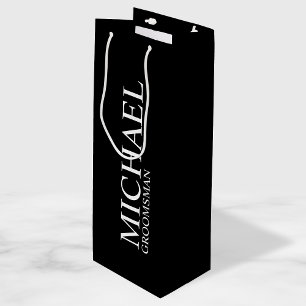 Modern Black and White Personalised Groomsman Wine Gift Bag