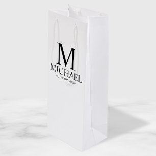 Modern Black and White Personalised Groomsman Wine Gift Bag
