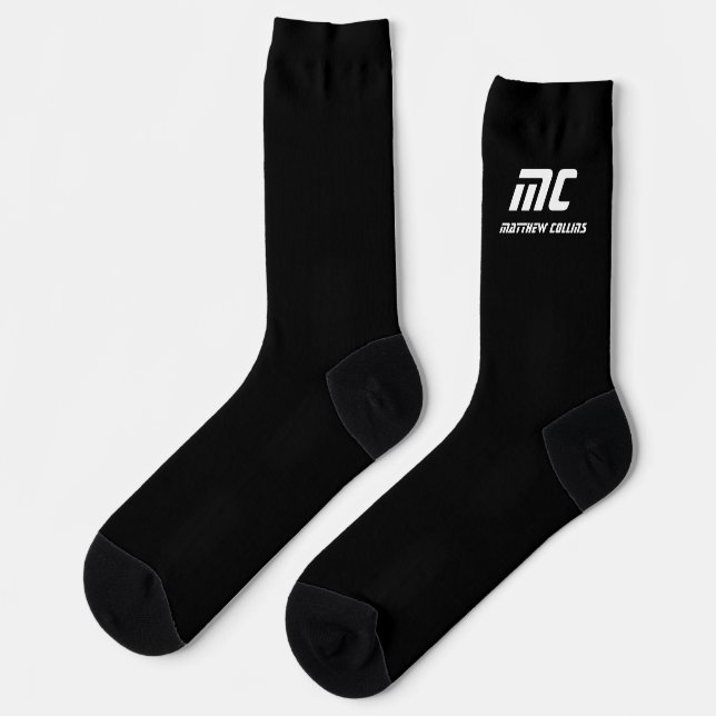 Modern Black and White Personalised Monogram Socks (Left)