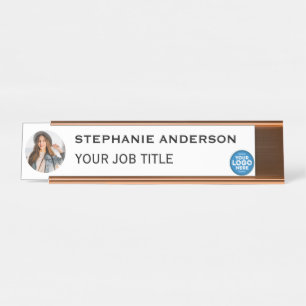 Modern Black and White Personalized Business Logo Desk Name Plate