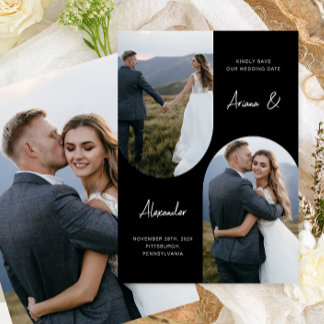 Modern Black and White Photo Arch Wedding Save The Date