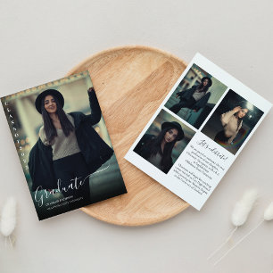 Modern Black and white Photo Collage Graduation Invitation