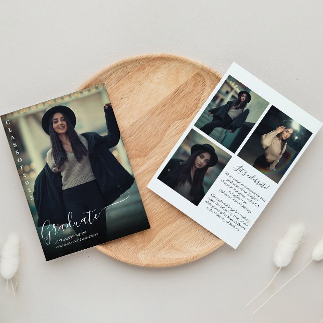 Modern Black and white Photo Collage Graduation Invitation (Creator Uploaded)