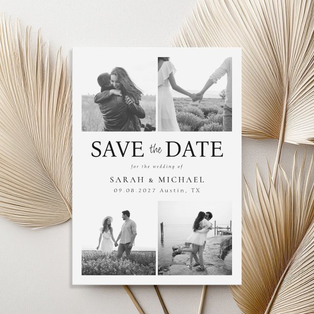 Modern Black and White Photo Collage Wedding Save The Date (Creator Uploaded)