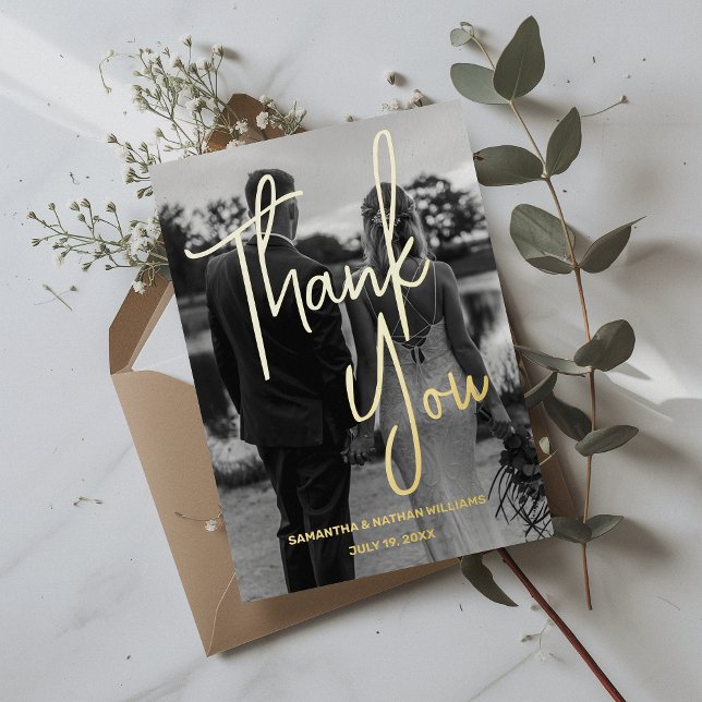Modern Black And White Photo Foil Thank You Card (Genuine foil detailing imbues the thank you card with an exquisite, heartfelt touch of love.)