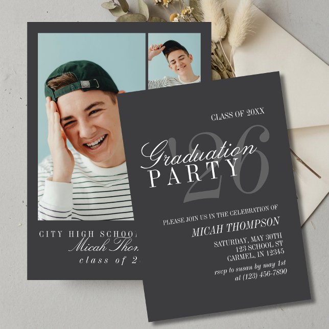 Modern Black and White Photo Graduation Party Invitation (Modern Black and White Photo Graduation Party Invitation)