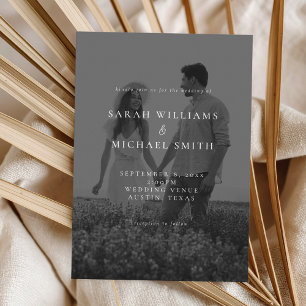 Modern Black and White Photo Minimalist Wedding Invitation