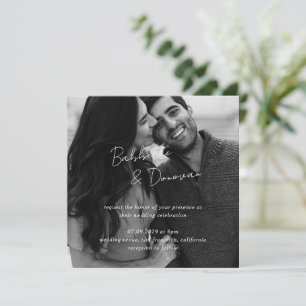 Modern Black and White Photo Minimalist Wedding Invitation