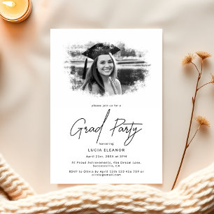 Modern Black and White Photo Overlay Grad Party Invitation