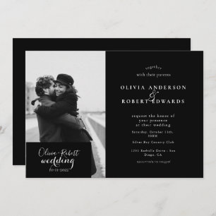 modern Black and white photo wedding Invitation