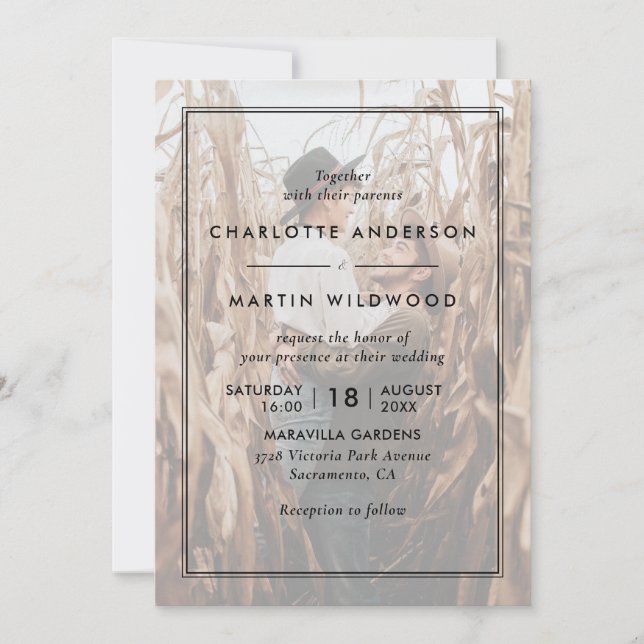 Modern Black and White Photo Wedding Invitation (Front)