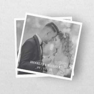 Modern Black And White Photo Wedding Napkin